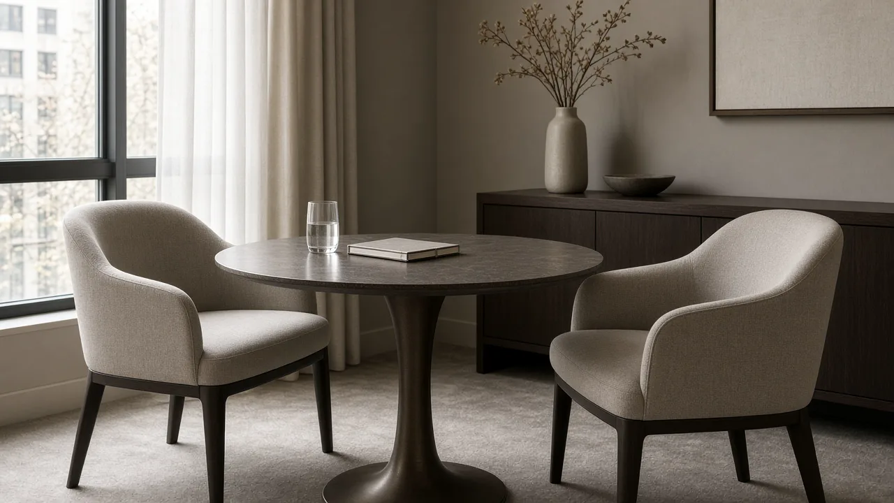 Private consult table by a city window